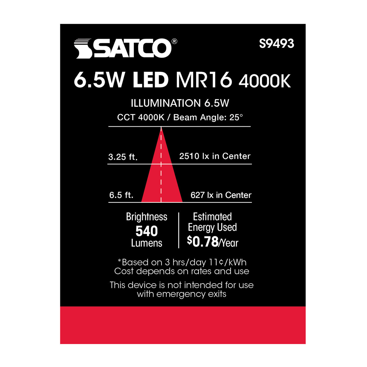 6.5 Watt - LED MR16 LED - 4000K - 25 deg. Beam Angle - GU5.3 base - 12 Volt AC/DC
