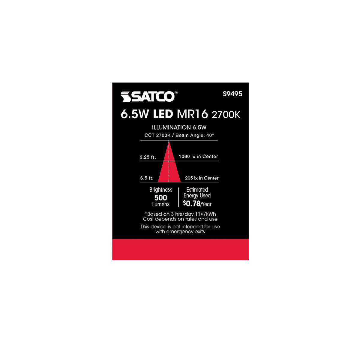 6.5 Watt - LED MR16 LED - 2700K - 40 deg. Beam Angle - GU5.3 base - 12 Volt AC/DC