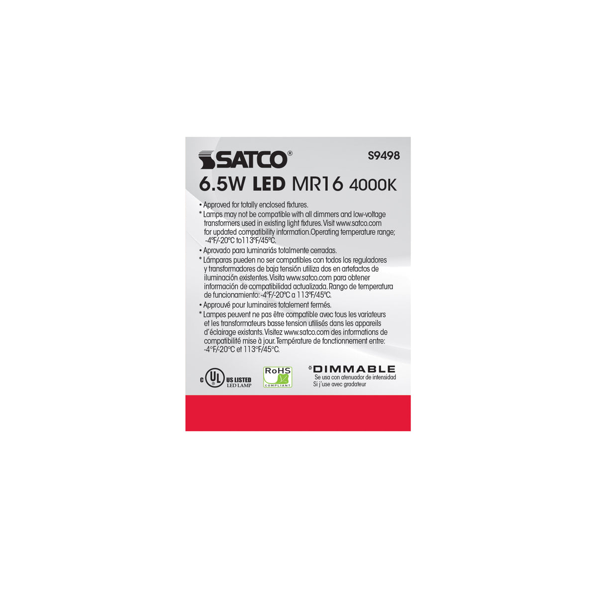 6.5 Watt - LED MR16 LED - 4000K - 40 deg. Beam Angle - GU5.3 base - 12 Volt AC/DC