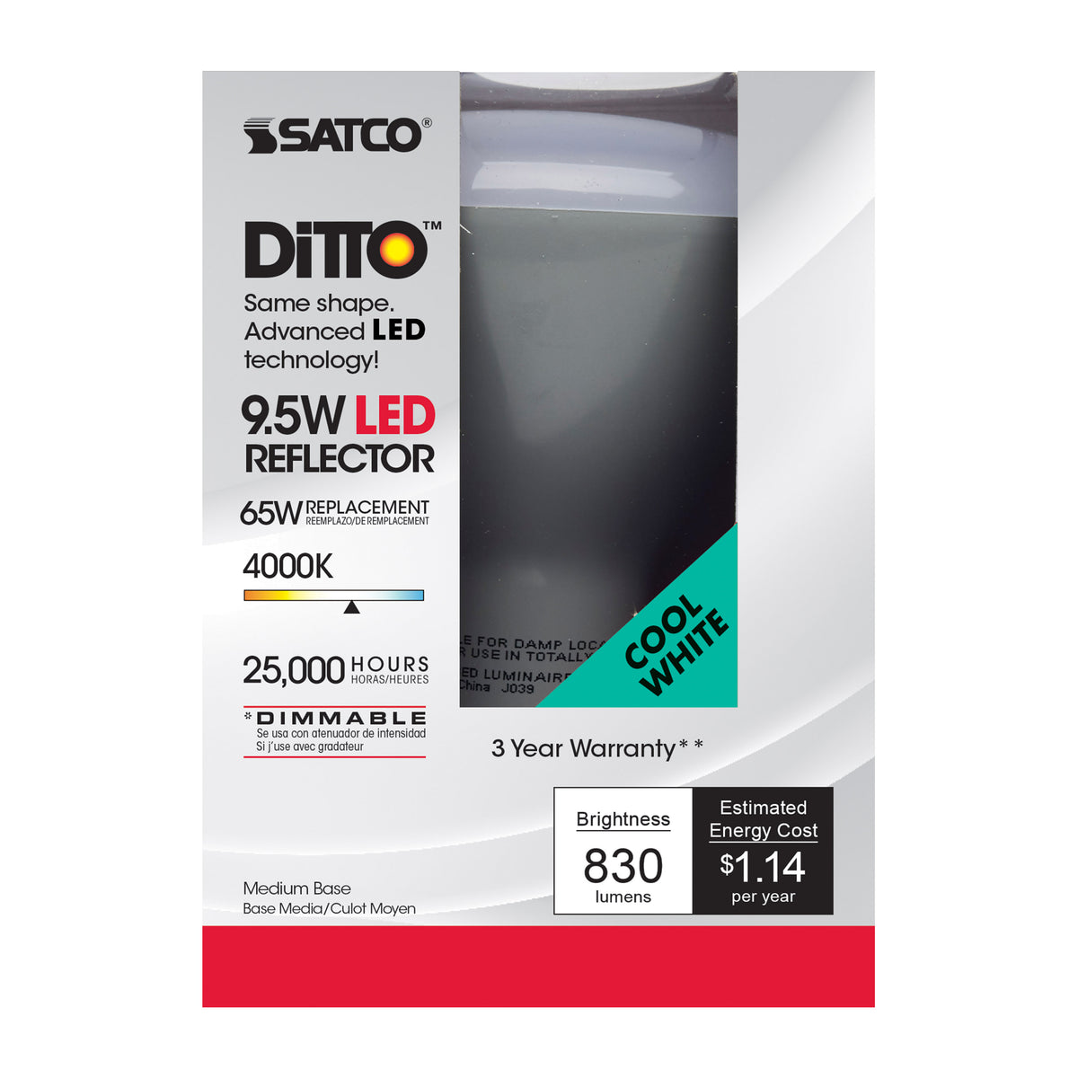 9.5 Watt - BR30 LED - 105 deg. Beam Angle - 4000K - Medium base - 120 Volt - Dimmable