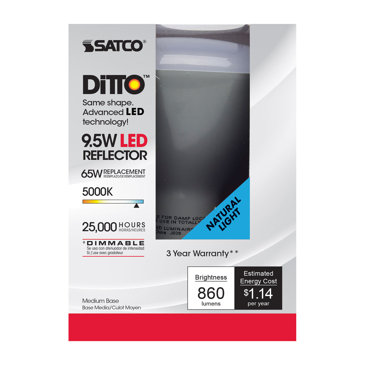 9.5 Watt - BR30 LED - 105 deg. Beam Angle - 5000K - Medium base - 120 Volt - Dimmable