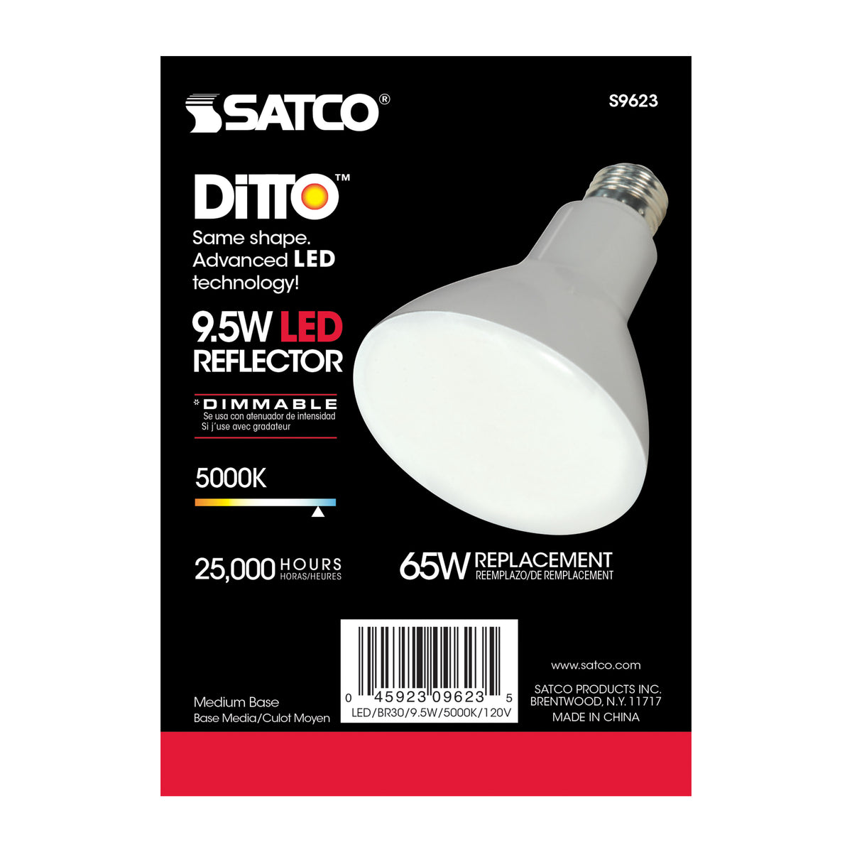 9.5 Watt - BR30 LED - 105 deg. Beam Angle - 5000K - Medium base - 120 Volt - Dimmable