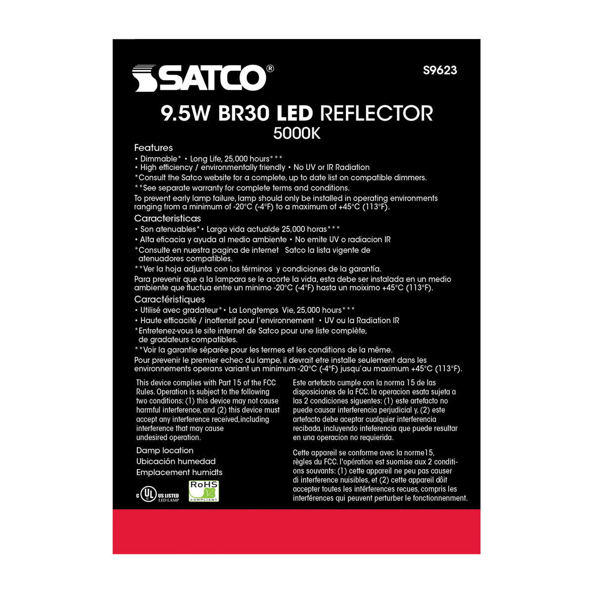 9.5 Watt - BR30 LED - 105 deg. Beam Angle - 5000K - Medium base - 120 Volt - Dimmable