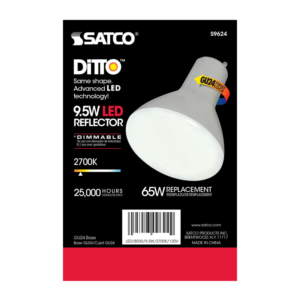 9.5 Watt - BR30 LED - 105 deg. Beam Angle - 2700K - GU24 base - 120 Volt - Dimmable