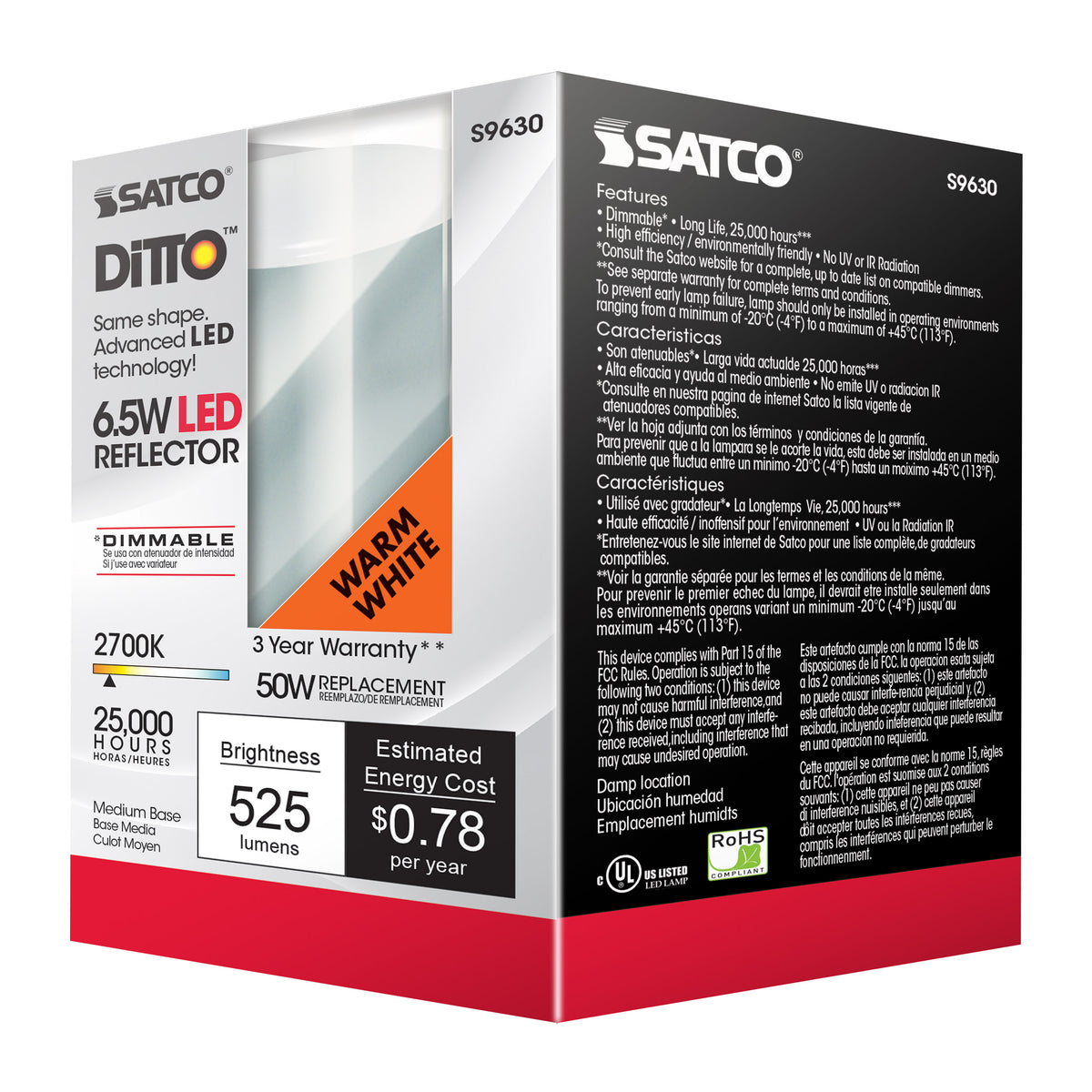 6.5 Watt - LED R20 - 2700K - 107 deg. Beam Angle - Medium base - 120 Volt - Dimmable
