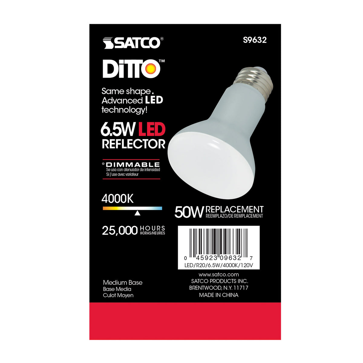 6.5 Watt - LED R20 - 4000K - 107 deg. Beam Angle - Medium base - 120 Volt - Dimmable