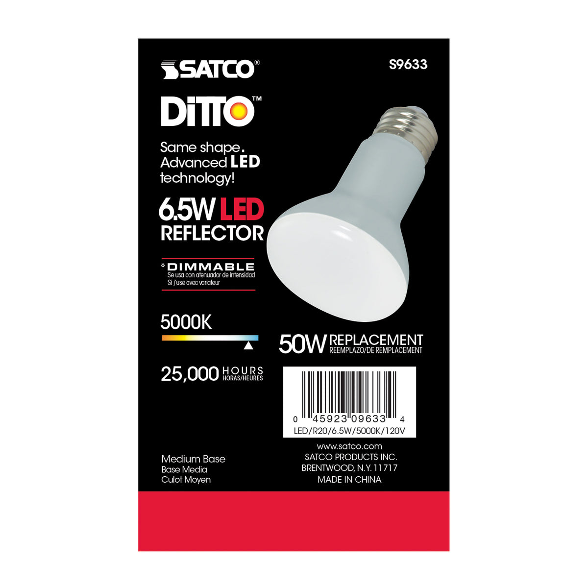6.5 Watt - LED R20 - 5000K - 107 deg. Beam Angle - Medium base - 120 Volt - Dimmable