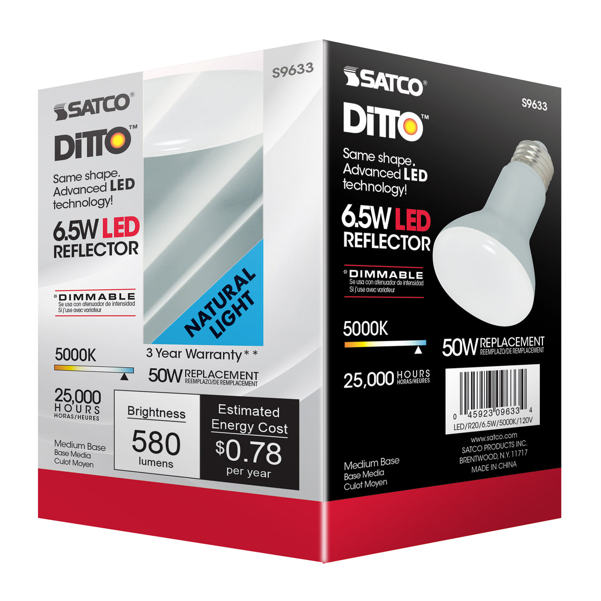 6.5 Watt - LED R20 - 5000K - 107 deg. Beam Angle - Medium base - 120 Volt - Dimmable