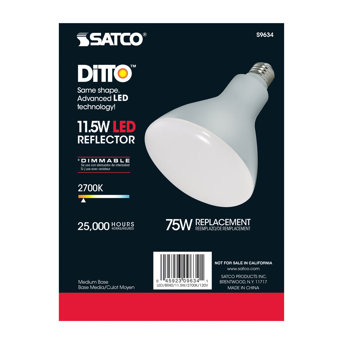 11.5 Watt - LED BR40 - 2700K - 103 deg. Beam Angle - Medium base - 120 Volt - Dimmable