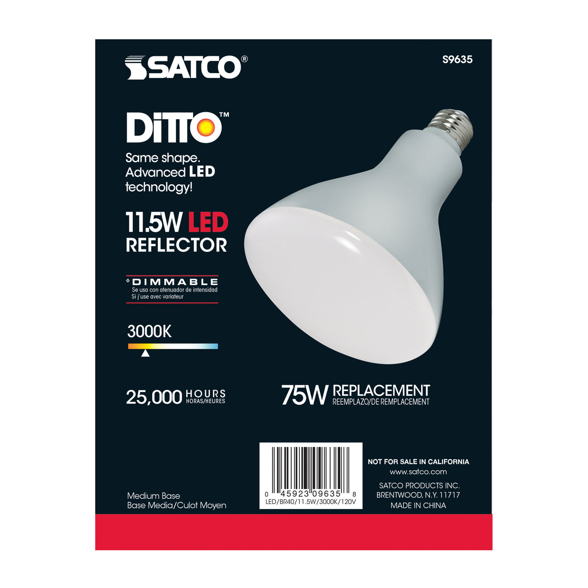 11.5 Watt - LED BR40 - 3000K - 103 deg. Beam Angle - Medium base - 120 Volt - Dimmable