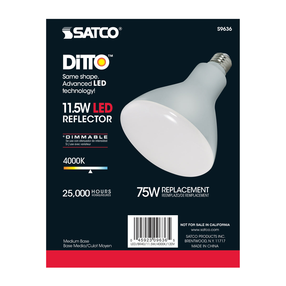 11.5 Watt - LED BR40 - 4000K - 103 deg. Beam Angle - Medium base - 120 Volt - dimmable