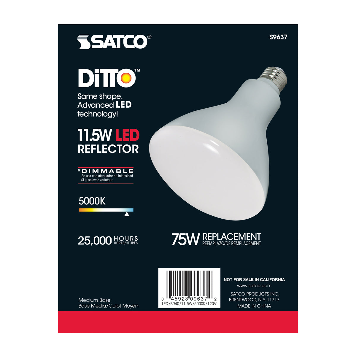 11.5 Watt - LED BR40 - 5000K - 103 deg. Beam Angle - Medium base - 120 Volt - dimmable