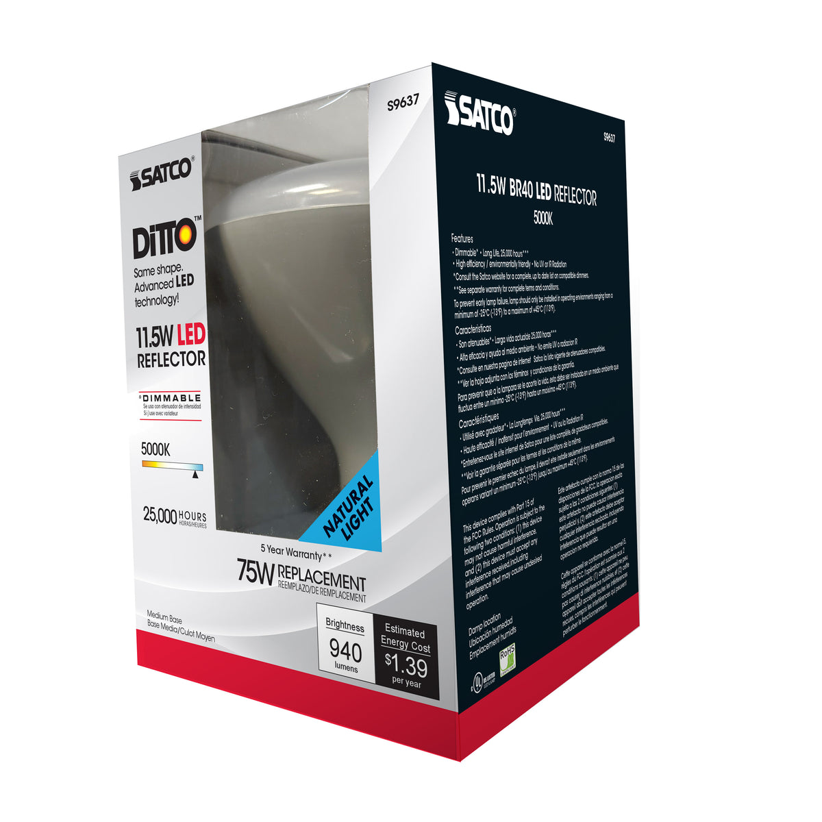 11.5 Watt - LED BR40 - 5000K - 103 deg. Beam Angle - Medium base - 120 Volt - dimmable