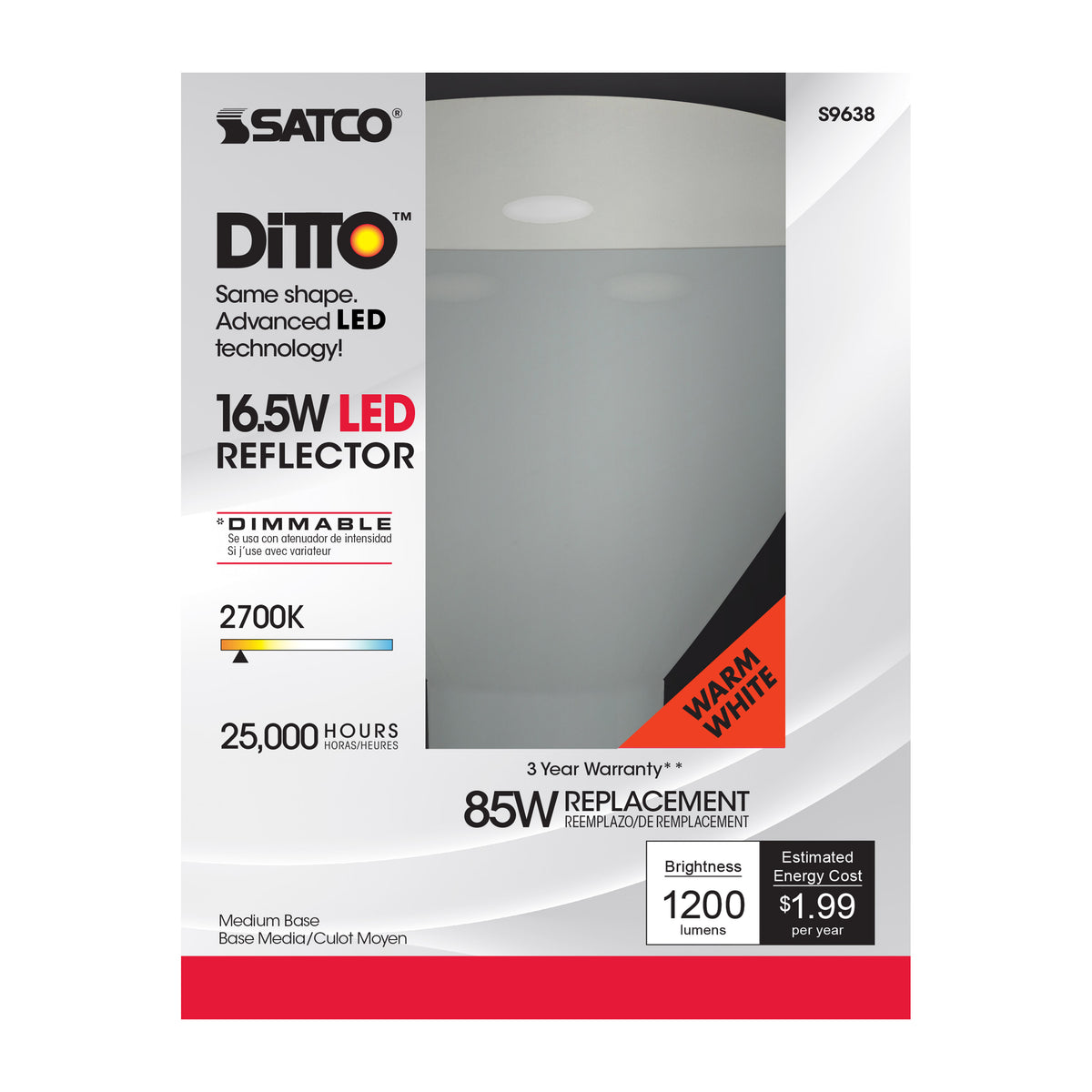 16.5 Watt - LED BR40 - 2700K - 103 deg. Beam Angle - Medium base - 120 Volt - dimmable