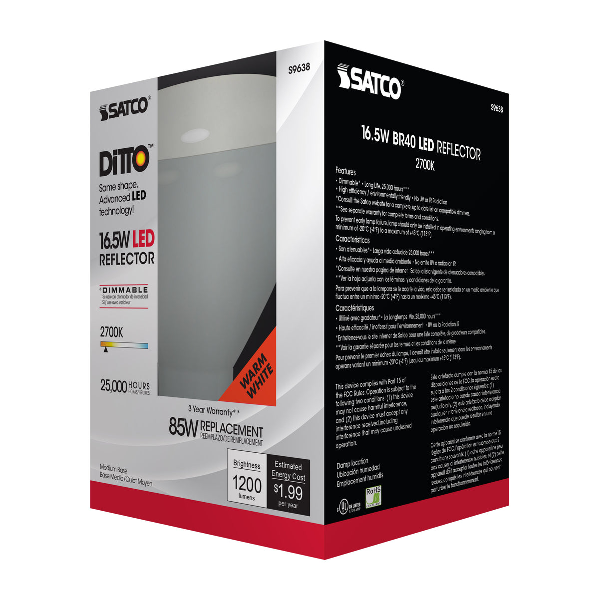 16.5 Watt - LED BR40 - 2700K - 103 deg. Beam Angle - Medium base - 120 Volt - dimmable
