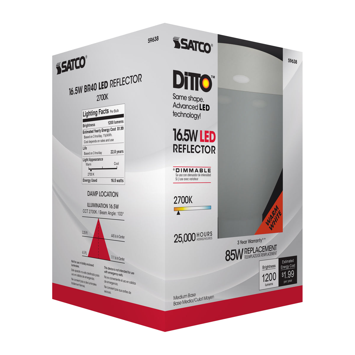 16.5 Watt - LED BR40 - 2700K - 103 deg. Beam Angle - Medium base - 120 Volt - dimmable