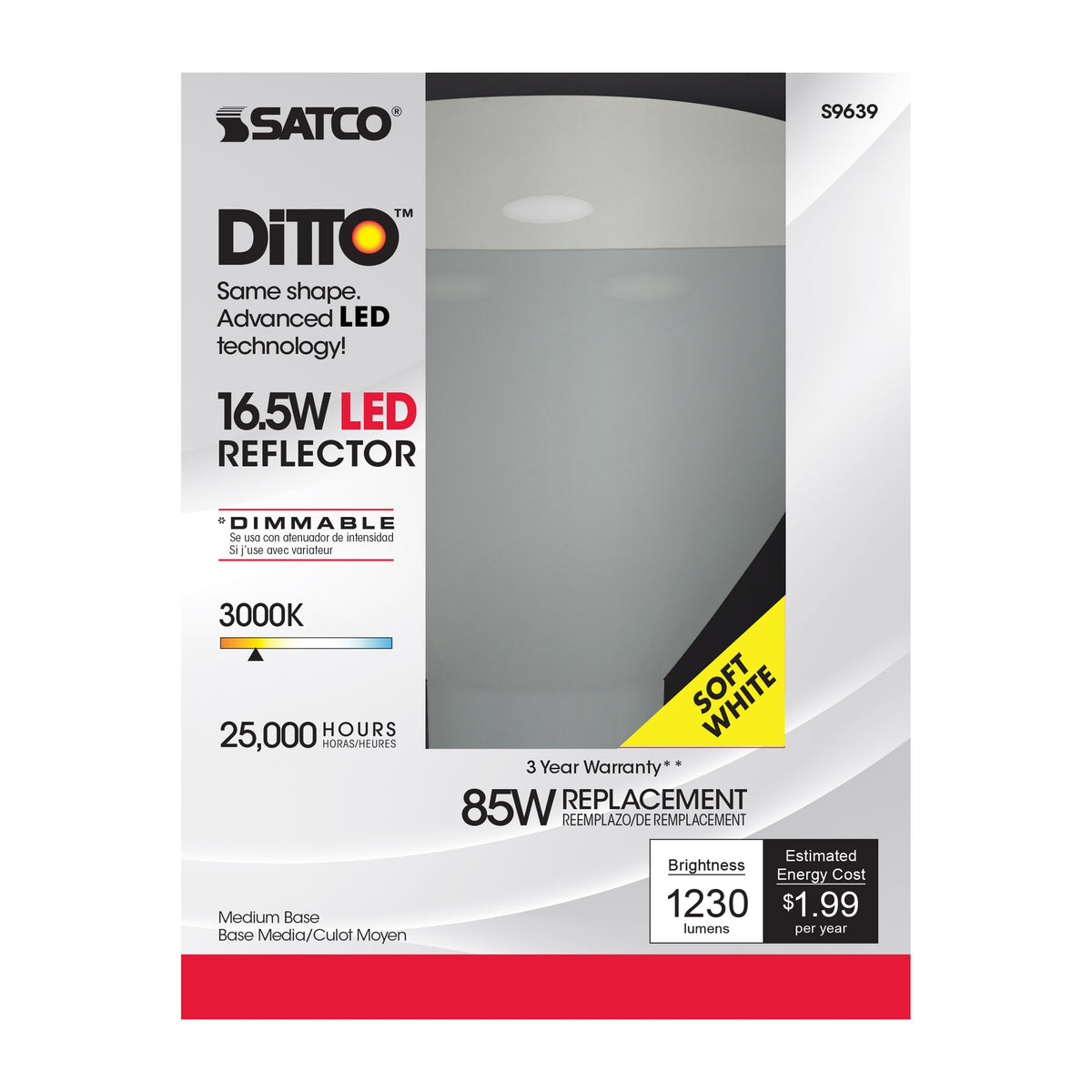 16.5 Watt - LED BR40 - 3000K - 103 deg. Beam Angle - Medium base - 120 Volt - Dimmable