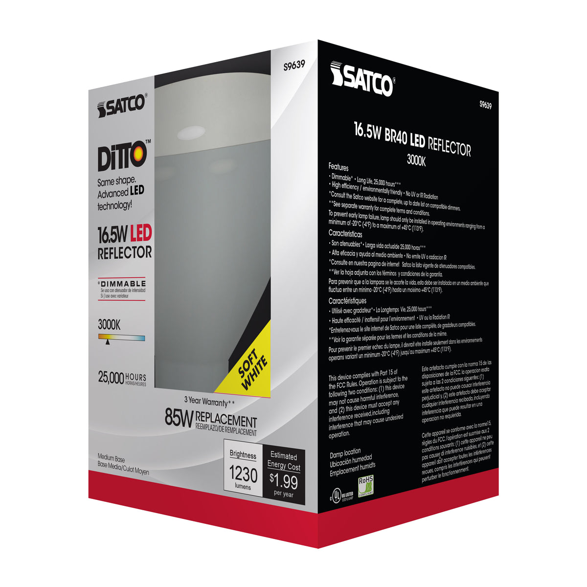 16.5 Watt - LED BR40 - 3000K - 103 deg. Beam Angle - Medium base - 120 Volt - Dimmable