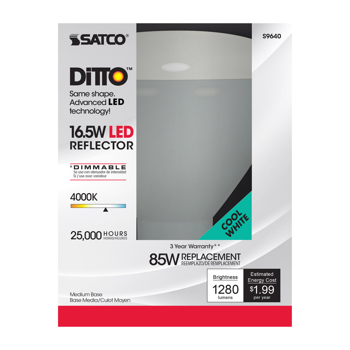 16.5 Watt - LED BR40 - 4000K - 103 deg. Beam Angle - Medium base - 120 Volt - Dimmable