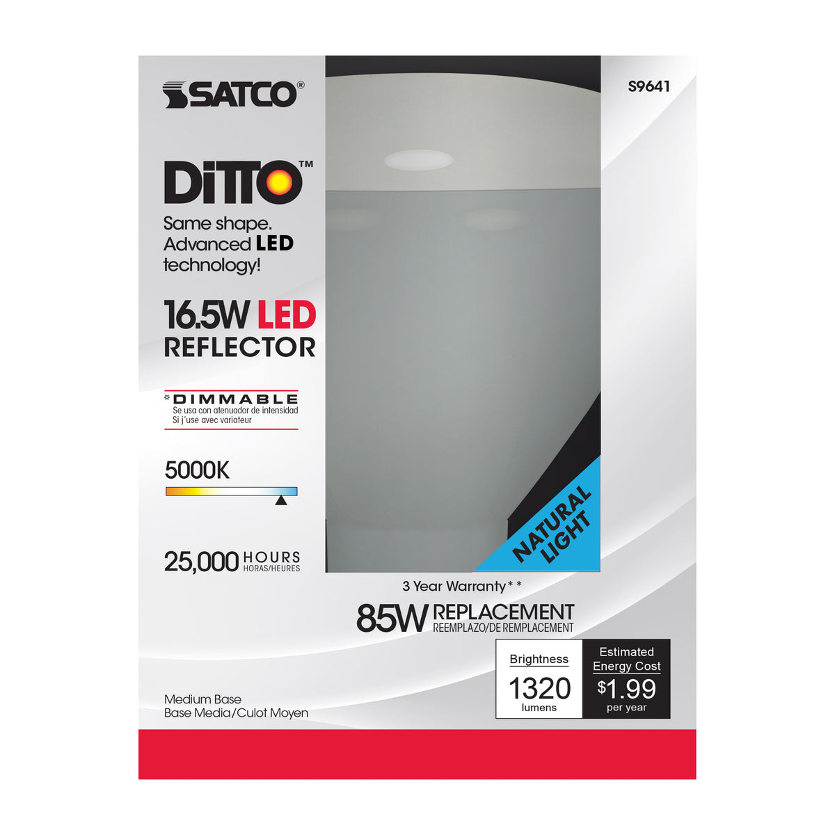 16.5 Watt - LED BR40 - 5000K - 103 deg. Beam Angle - Medium base - 120 Volt - Dimmable