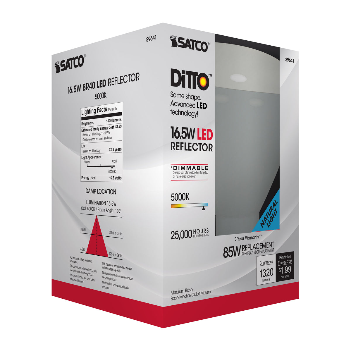 16.5 Watt - LED BR40 - 5000K - 103 deg. Beam Angle - Medium base - 120 Volt - Dimmable