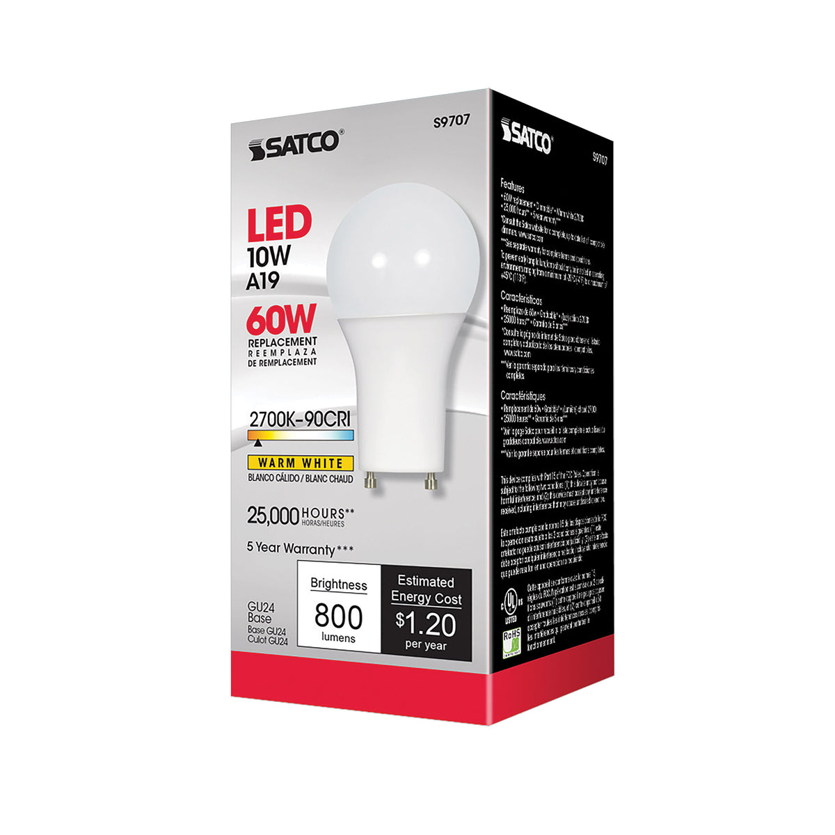 10 Watt - A19 LED - 2700K - GU24 base - 220 deg. Beam Angle - 90CRI - 120 Volt