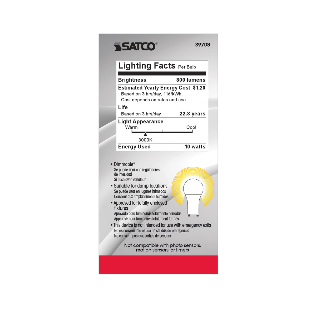 10 Watt - A19 LED - 3000K - GU24 base - 220 deg. Beam Angle - 90CRI - 120 Volt
