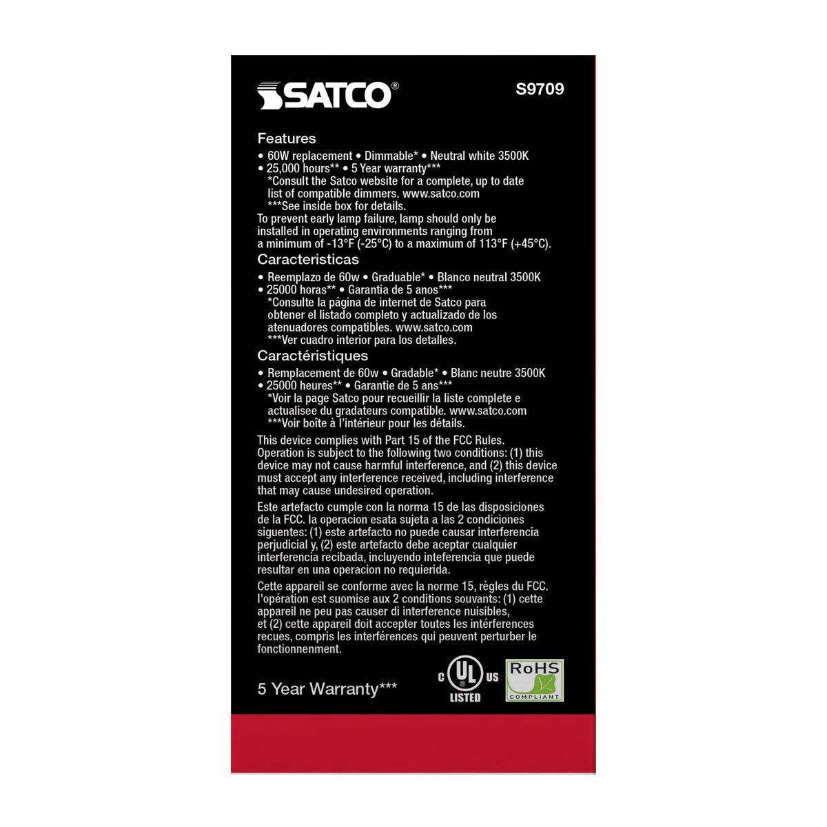 10 Watt - LED A19 - 3500K - Medium base - 120 Volt - 90 CRI