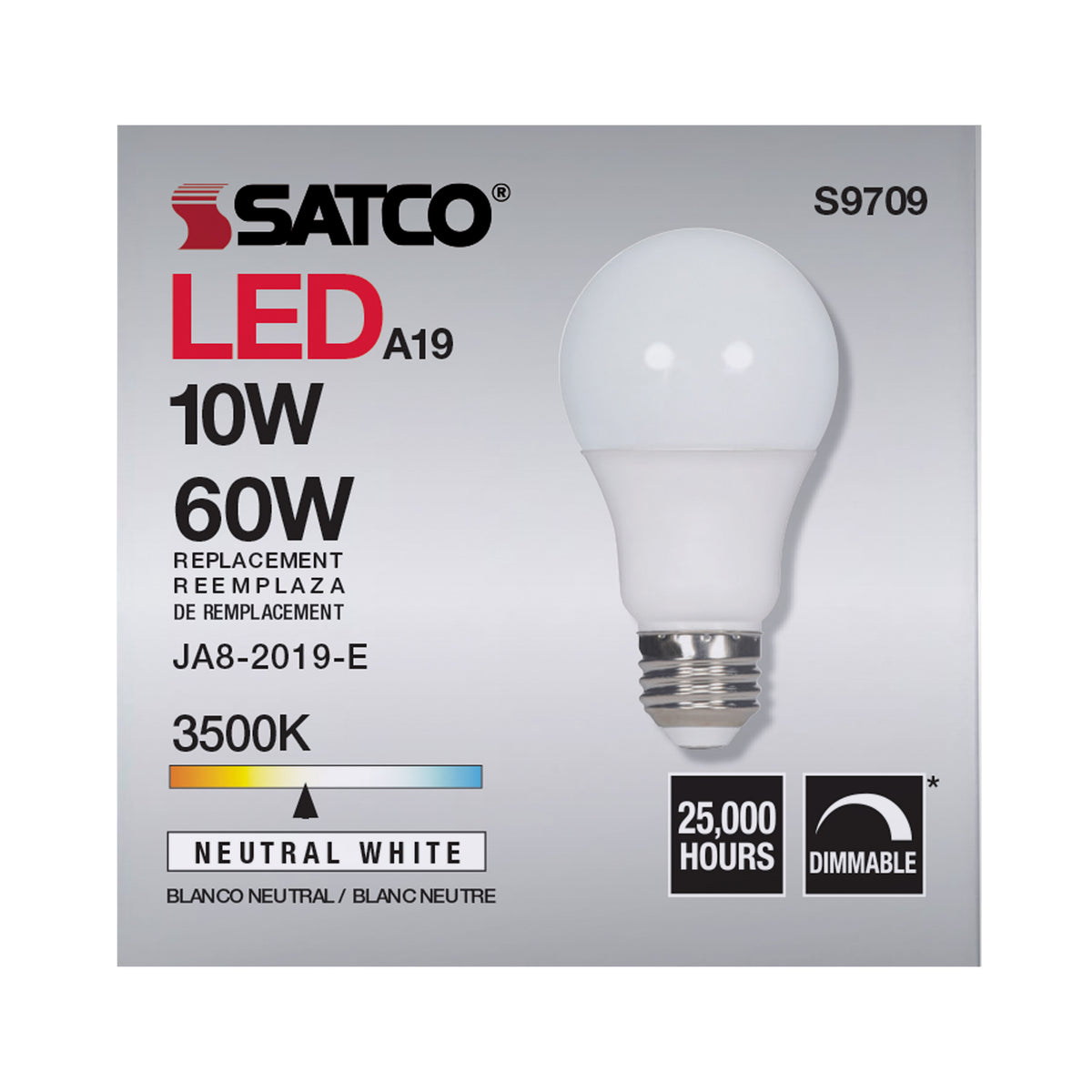 10 Watt - LED A19 - 3500K - Medium base - 120 Volt - 90 CRI