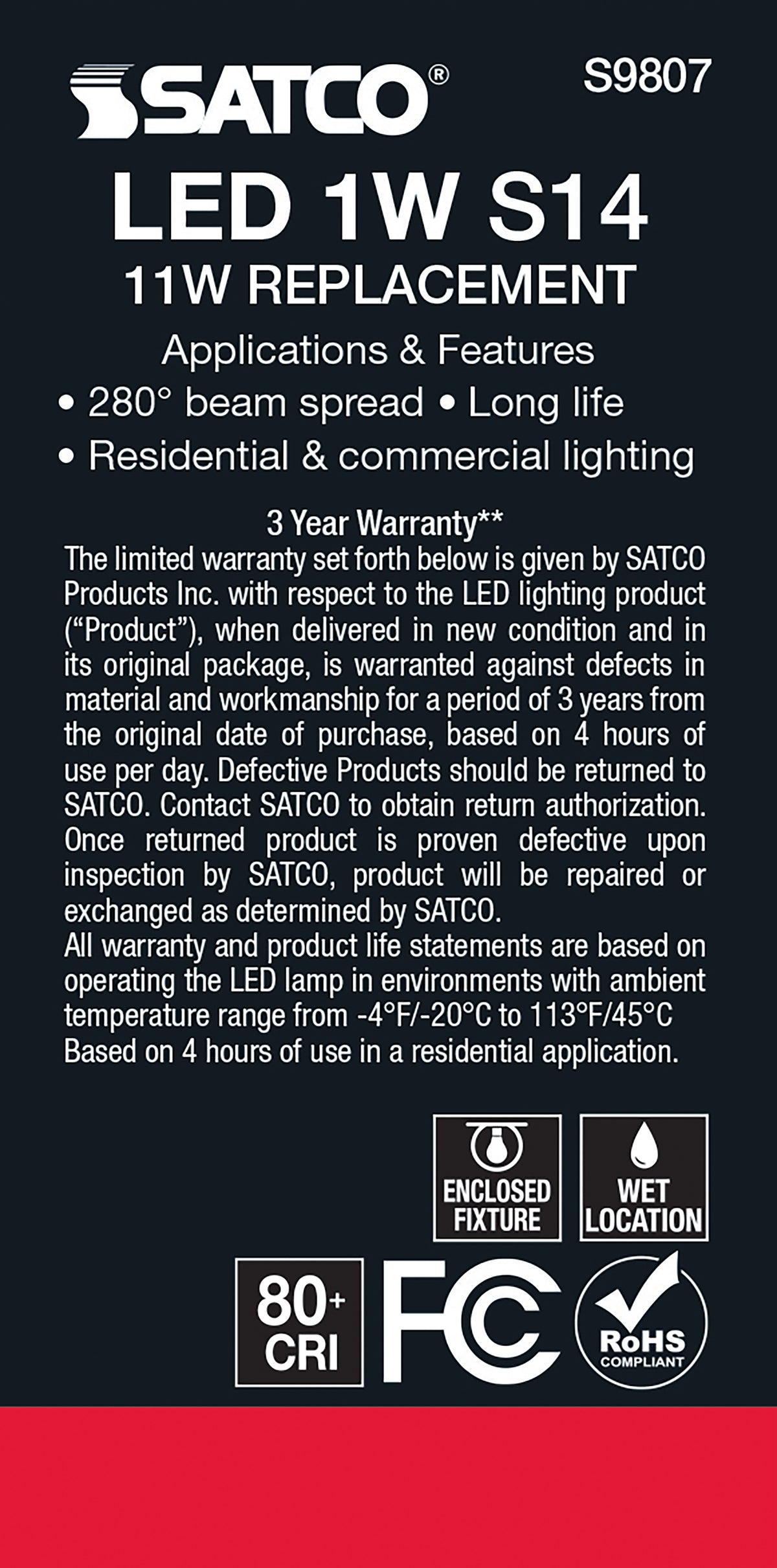 1 Watt LED Filament - S14 - Clear - Medium base - 2700K - 120 Volt
