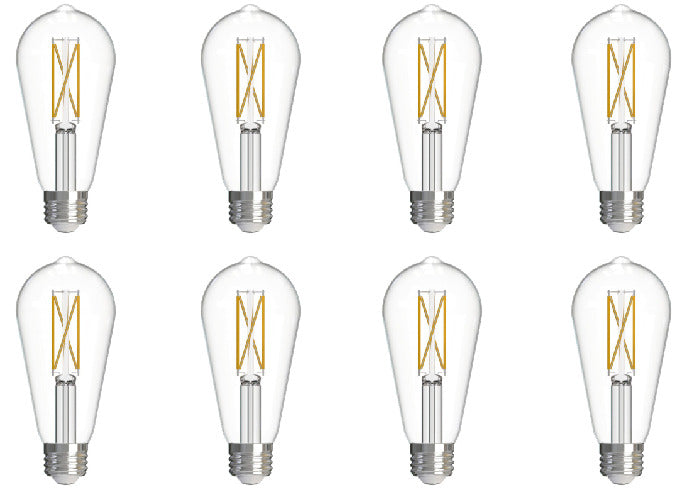 Bulbrite LED Filament Pack of 8, 7 Watt Dimmable ST18 Light Bulb with Clear Finish and Medium Screw E26 Base - 3000K(Soft White Light), 800 lumens