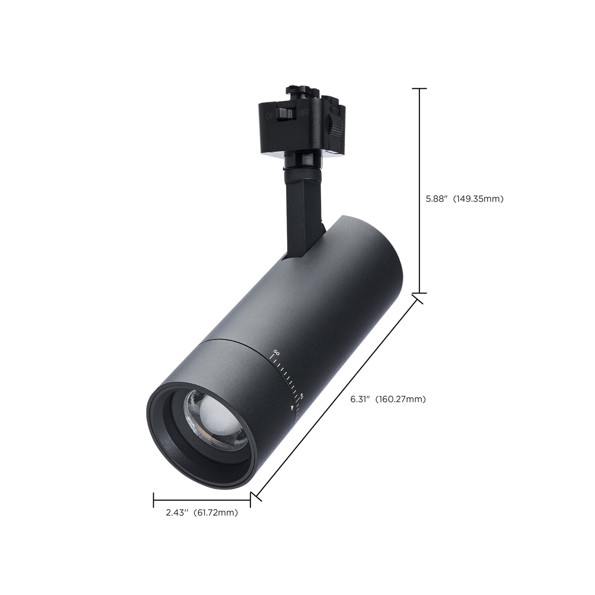 15 Watt LED Track Head - J-Style - 20 to 50 Degree Adjustable Beam Spread - CCT Selectable - Matte Black Finish - J-Style