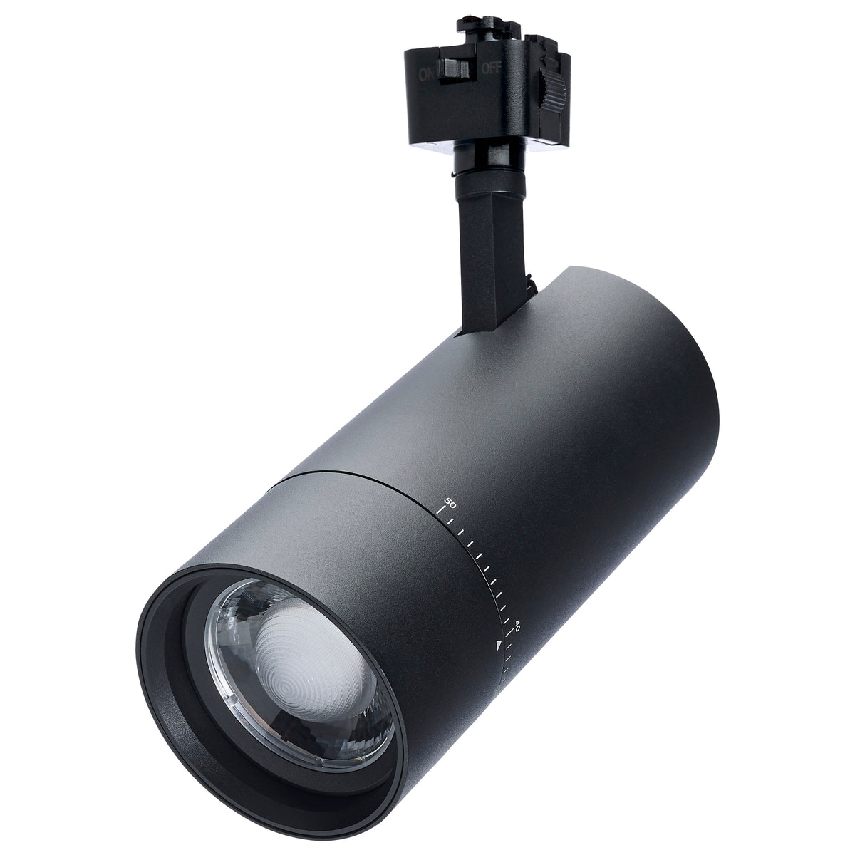 30 Watt LED Track Head - J-Style - 20 to 50 Degree Adjustable Beam Spread - Selectable - Matte Black Finish - J-Style bulb or
