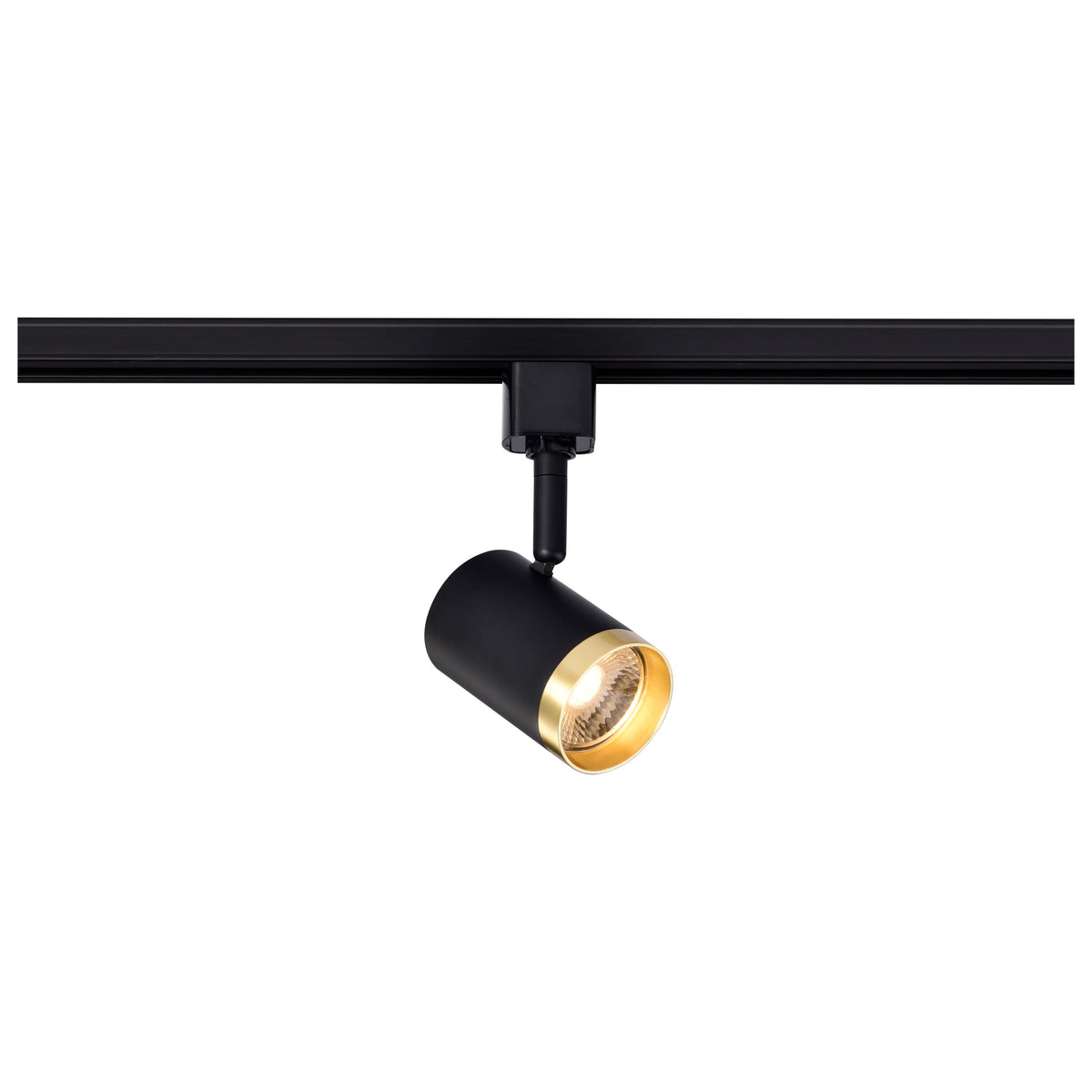 12 Watt LED Small Cylindrical Track Head - 3000K - Matte Black and Brushed Brass Finish - H-Style