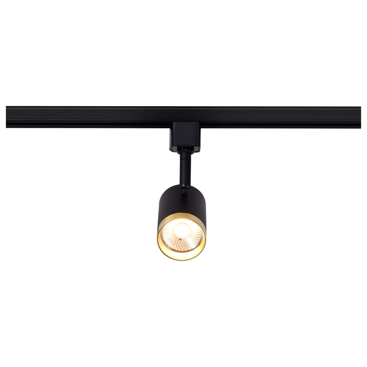 12 Watt LED Small Cylindrical Track Head - 3000K - Matte Black and Brushed Brass Finish - H-Style