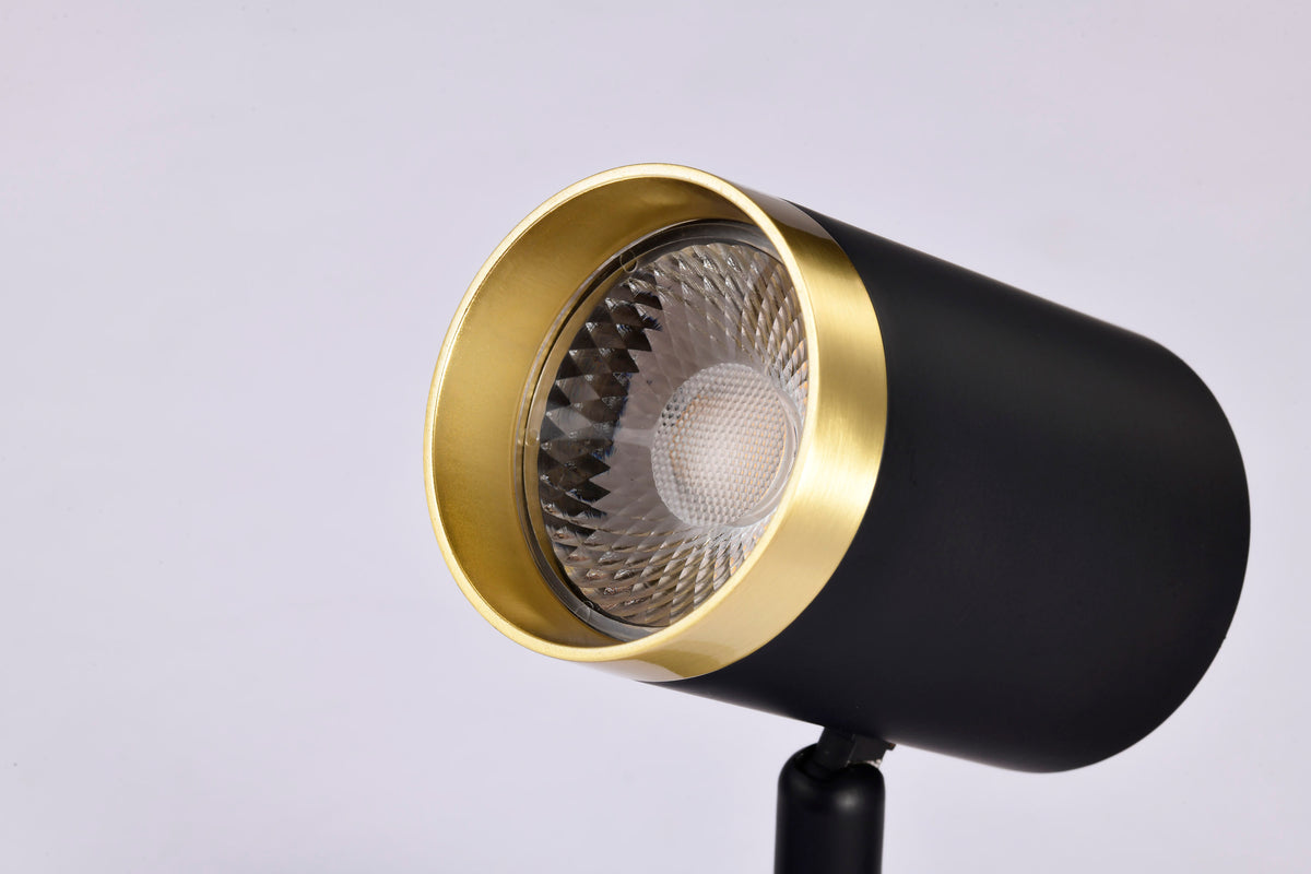 12 Watt LED Small Cylindrical Track Head - 3000K - Matte Black and Brushed Brass Finish - H-Style