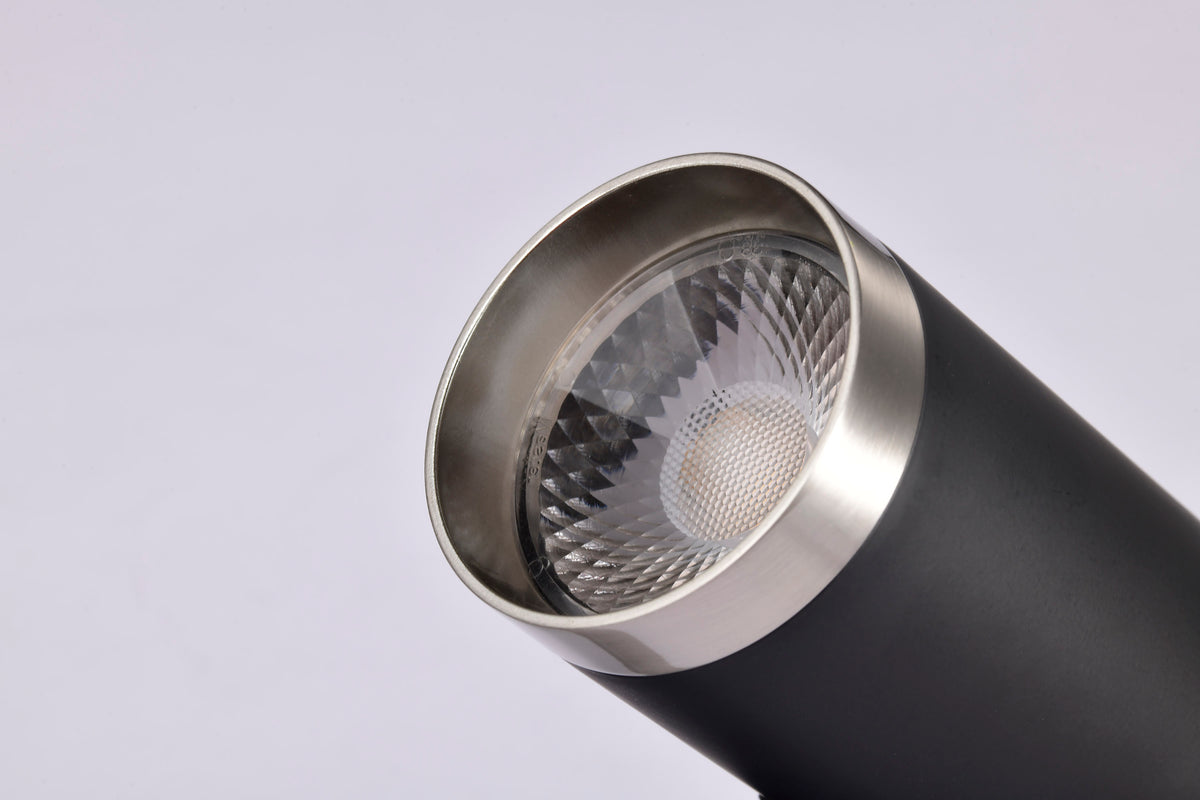 12 Watt LED Small Cylindrical Track Head - 3000K - Matte Black and Brushed Nickel Finish - H-Style
