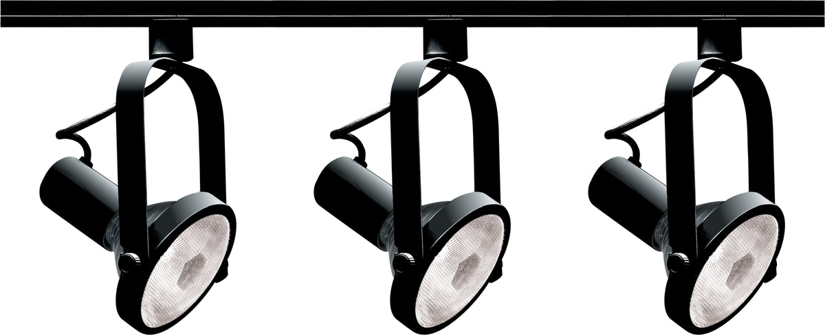 3 Light - PAR30 - Gimbal Ring Track Kit - 4 foot Track - Black - H-Style for ceiling fixtures and commercial spaces