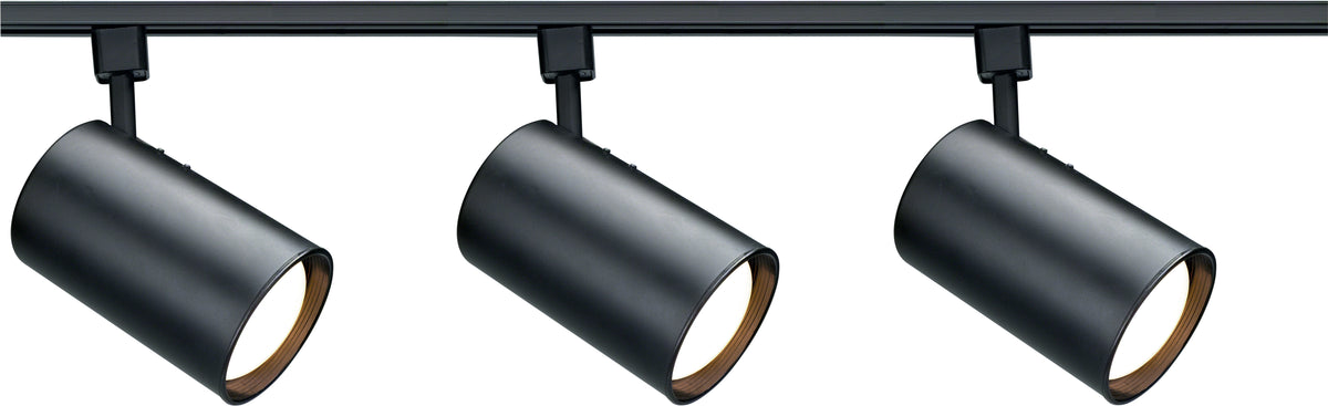 3 Light - R30 - Straight Cylinder Track Kit - 4 foot Track - Black - H-Style bulb or fixture view