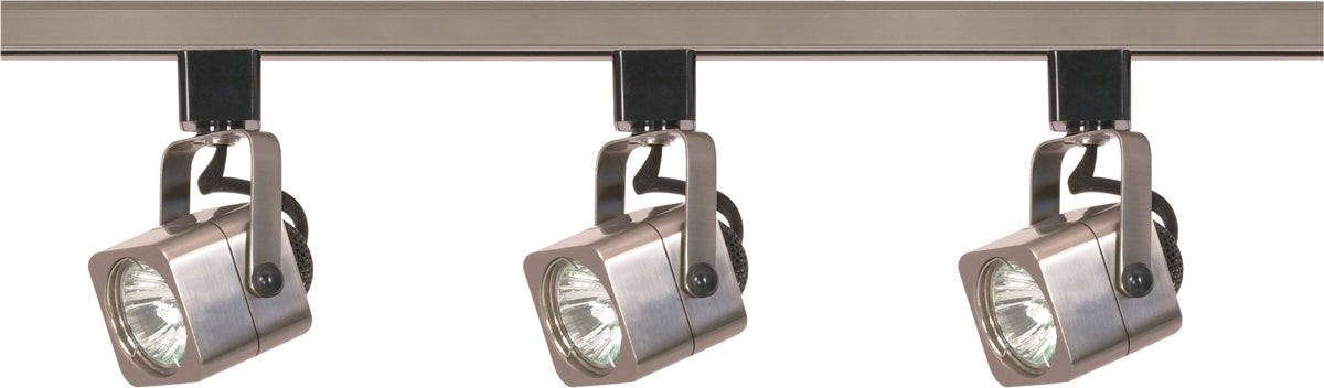 3 Light - MR16 - Square Track Kit - 4 foot Track - Line Voltage - Brushed Nickel - H-Style for commercial spaces and retail