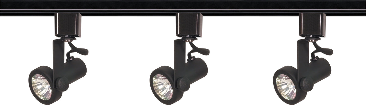 3 Light - MR16 - Gimbal Ring Track Kit - 4 foot Track - Line Voltage - Black - H-Style bulb or fixture view