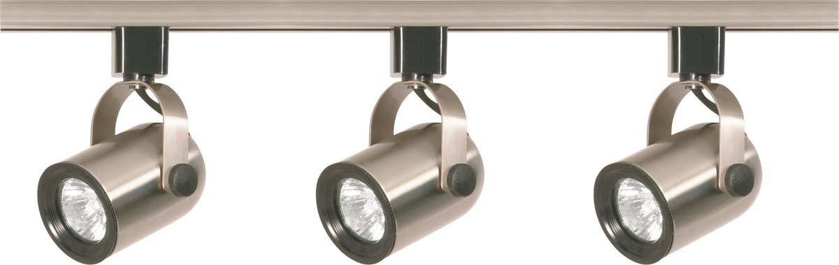 3 Light - MR16 - Round Back Track Kit - 4 foot Track - Line Voltage - Brushed Nickel - H-Style for commercial spaces and