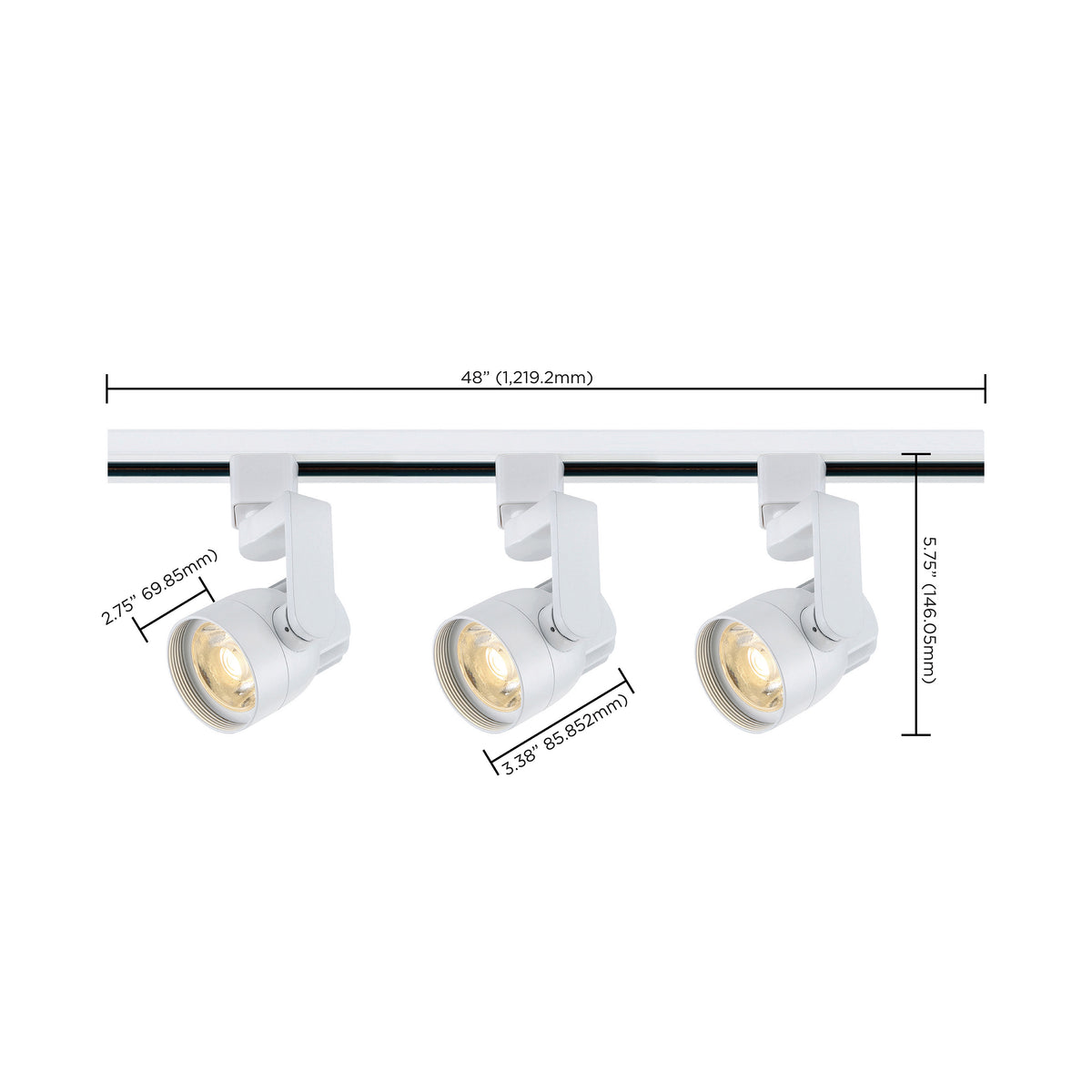3 Light - Track Lighting Kit - 12 Watt LED per Head - 3000K - 4 foot Track - 36 degree - Round shape with angle arm - White finish - H-Style