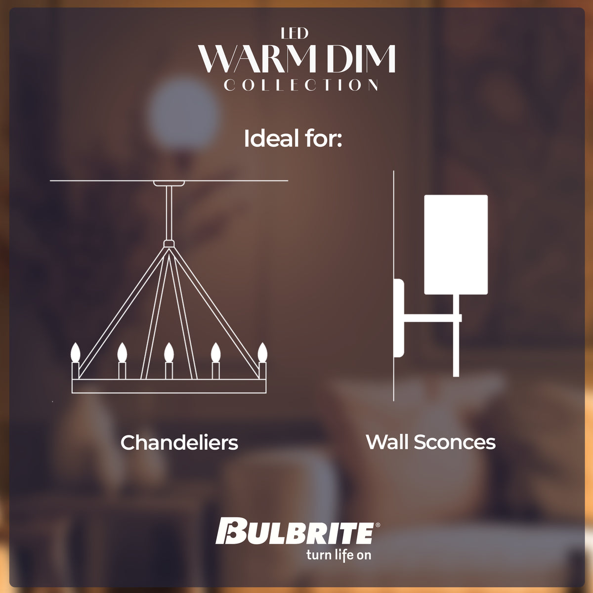 Bulbrite 5W LED B11 Light Bulbs, Warm Dimming 3000K (Soft White) – 1800K Candlelight, 500 Lumens, (4-Pack)