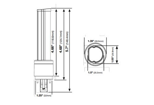 LED Hybrid Plug-In 6W watts 2700K GX23 base 120-277V 520 lumens 82 CRI Non-Dimmable 50000 hours