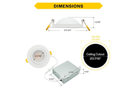 ProLED Select Direct Fit Gimbal Downlight 3in 6W 2700-5000K Color Selectable 90Deg Tilt Dimmable T20 JA-8