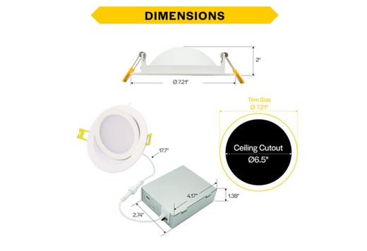 ProLED Select Direct Fit Gimbal Downlight 6in 13W 2700-5000K Color Selectable 90Deg Tilt Dimmable T20 JA8
