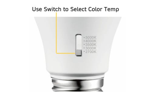 LED A19 Lamp Medium (E26) Base Color Selectable 2700K-5000K 9W 800 Lumens (60W Equiv) Dimmable T20