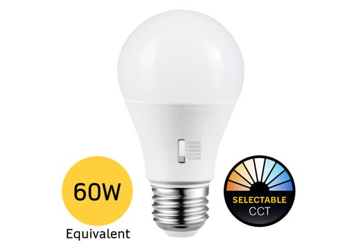 LED A19 Lamp Medium (E26) Color Selectable 2700K-5000K 9W (60W lighting product image