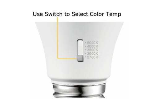 LED A19 Lamp Medium (E26) Base Color Selectable 2700K-5000K 11W 1100 Lumens (75W Equiv) Dimmable T20